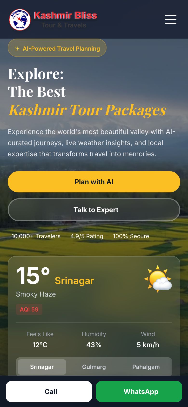 Kashmir Bliss Travels mobile view